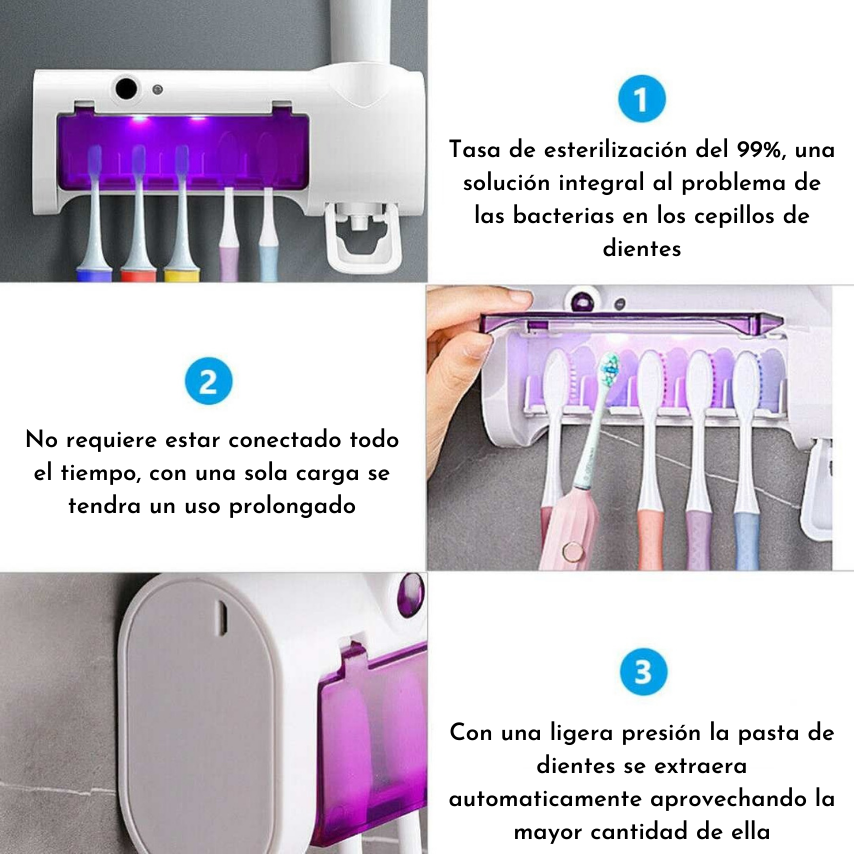 Esterilizador De Cepillos UV y Dispensador Crema Dental 3 en 1