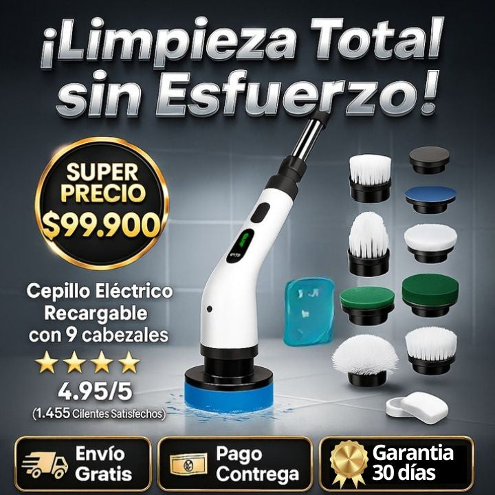 ¡Super Promo! Cepillo de Limpieza Eléctrico Recargable 9 en 1 + Envío Gratis 🎁
