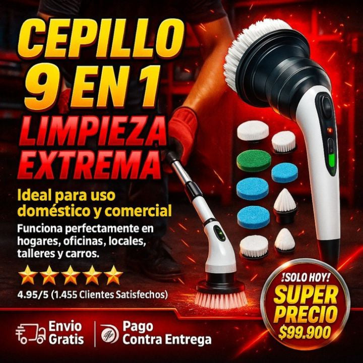 ¡Super Promo! Cepillo de Limpieza Eléctrico Recargable 9 en 1 + Envío Gratis 🎁