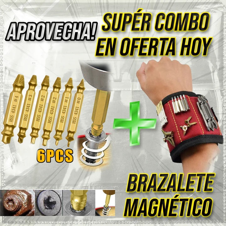 "Screw-X-Tractor" Kit Extractor de Tornillos Dañados + 6 Brocas + Estuche + Envío Gratis